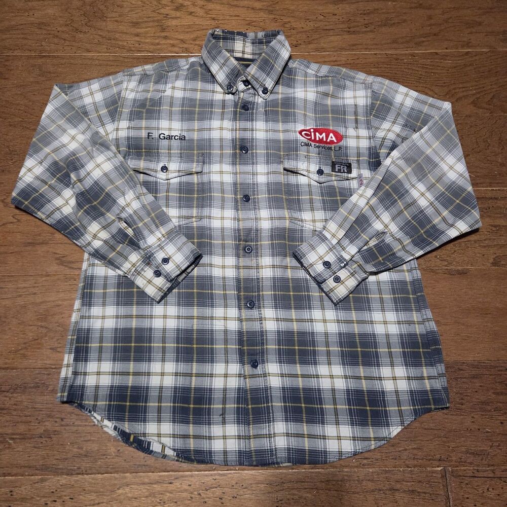 Wolverine FR Button Shirt Mens Large Workwear Flame Resistant NFPA 2112 Plaid
